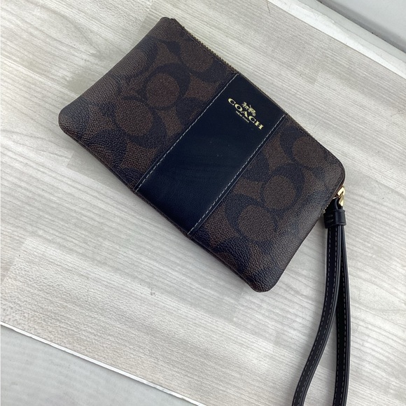 Coach Signature Brown and Black Wristlet